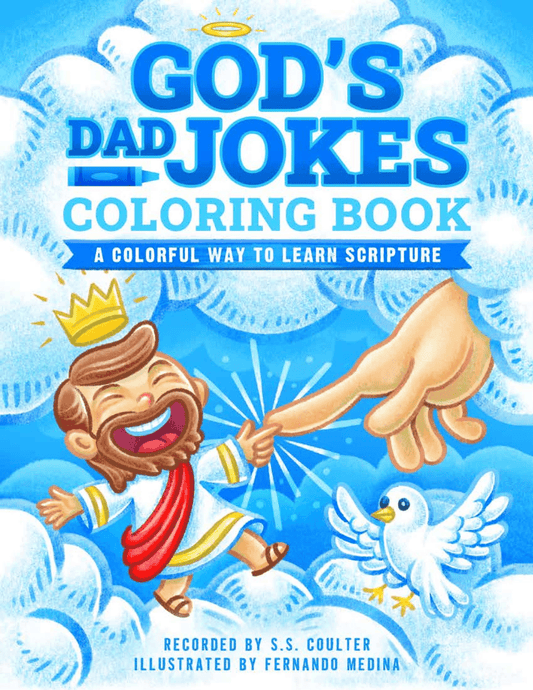 Front cover of 'God's Dad Jokes Coloring Book' — Christian Bible coloring book for kids by S. S. Coulter
