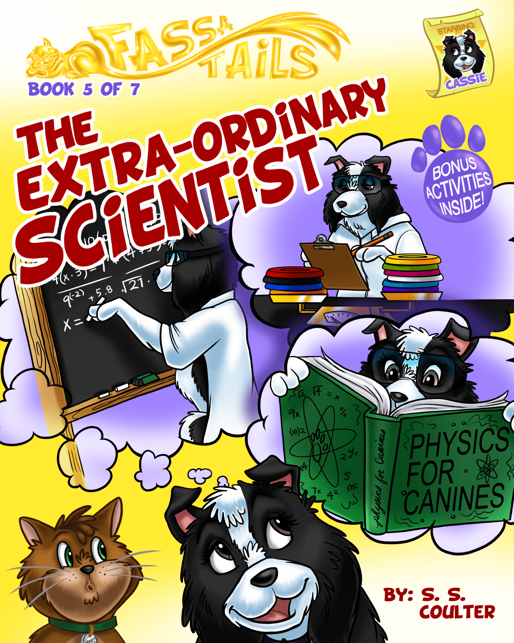 Front cover of 'The Extra-Ordinary Scientist' — Book 5 of The Fassa Tails children's STEM series by S. S. Coulter